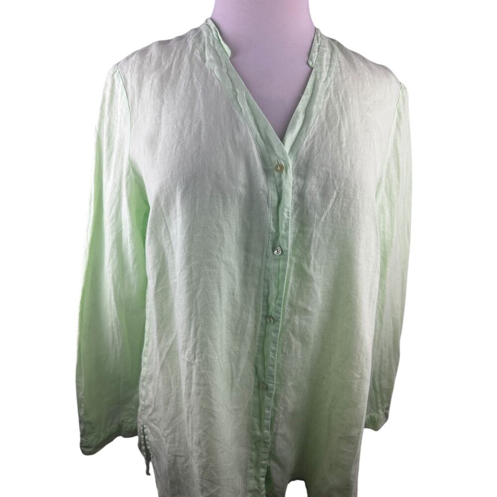 Eileen Fisher 100% Irish Linen Button Front Shirt Green Large Top Coastal Beachy - Picture 12 of 16